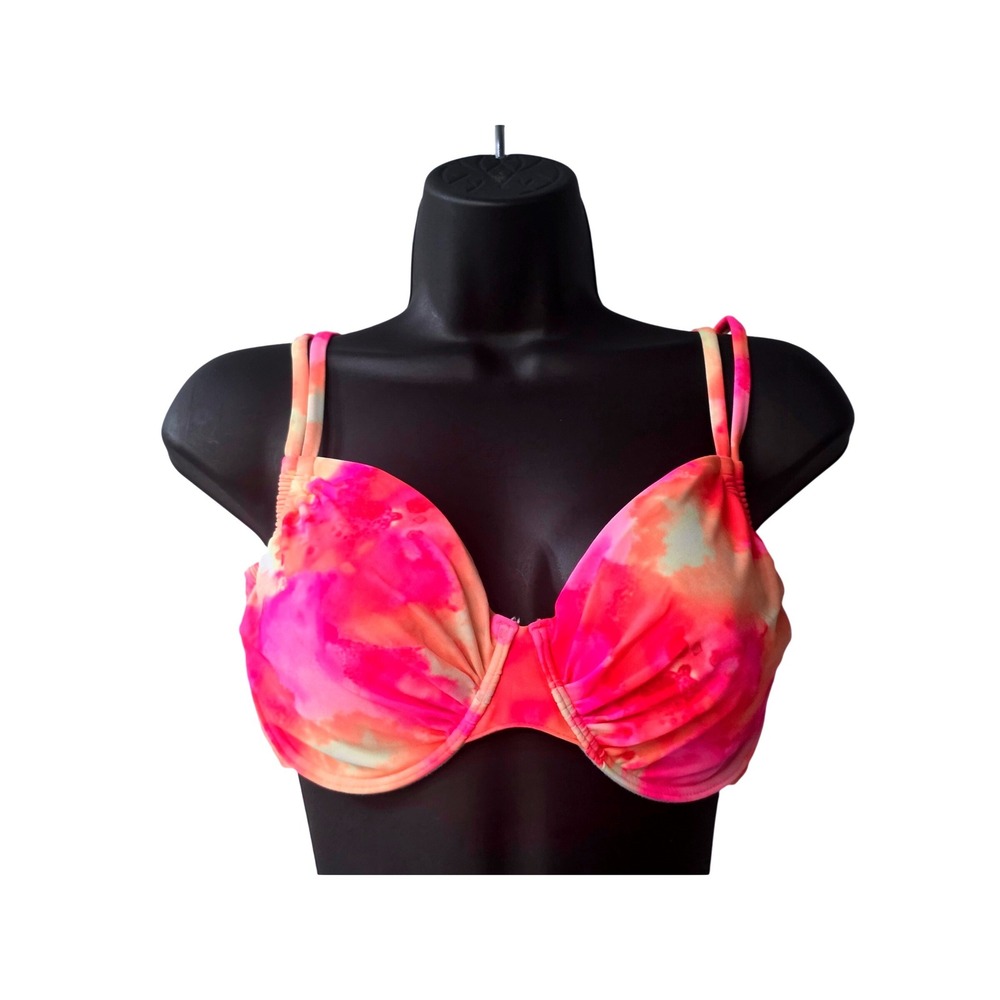 Lascana Pink Orange Tie Dye Underwire Bikini Top 38D Molded Cup Swimwear